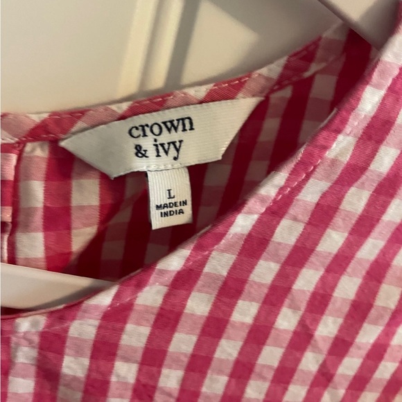 EUC Crown & Ivy Hot Pink Gingham Bell Sleeve Dress size large - Picture 3 of 5